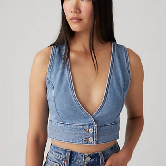 Levi's Light Blue Denim RAINE DENIM CROP TOP - Picture 5 of 5